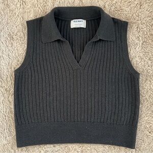 Old Navy Ribbed Sleeveless Polo Sweater Vest - Charcoal Gray - Small